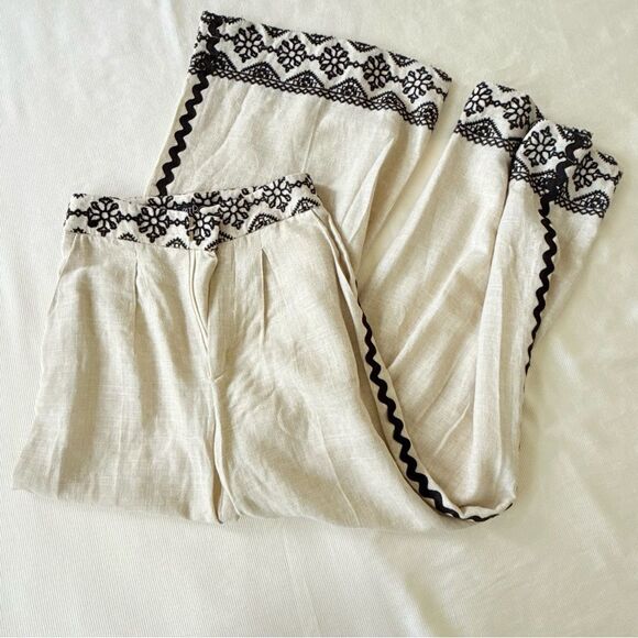 PatBO Womens Set Wide Leg Pants Halter Top Embroidery Linen Blend Fashion 0-2 - Picture 6 of 9